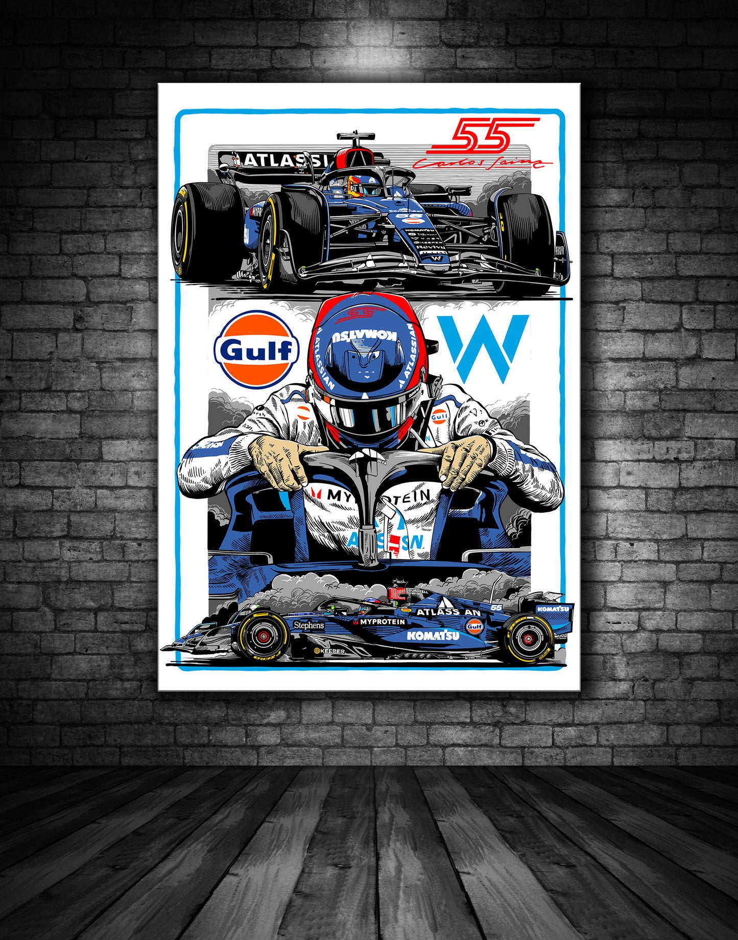 CARLOS SAINZ WILLIAMS GULF F1 ILLUSTRATION PRINT
