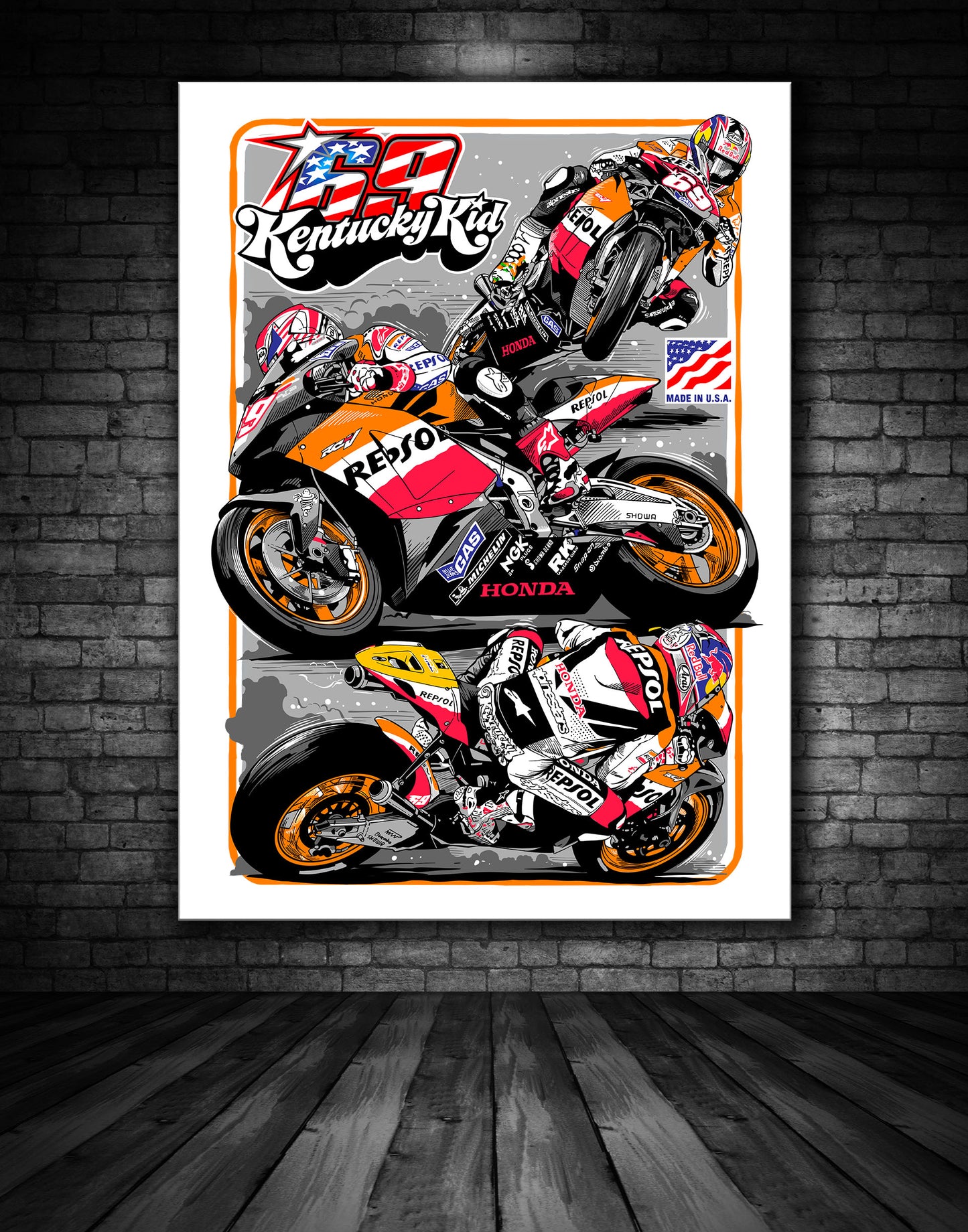 NICKY HAYDEN 69 REPSOL HONDA ILLUSTRATION PRINT