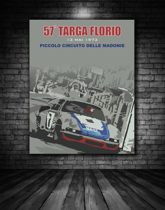 Targa Florio 1973 Porsche RSR Martini Victory Vintage Poster