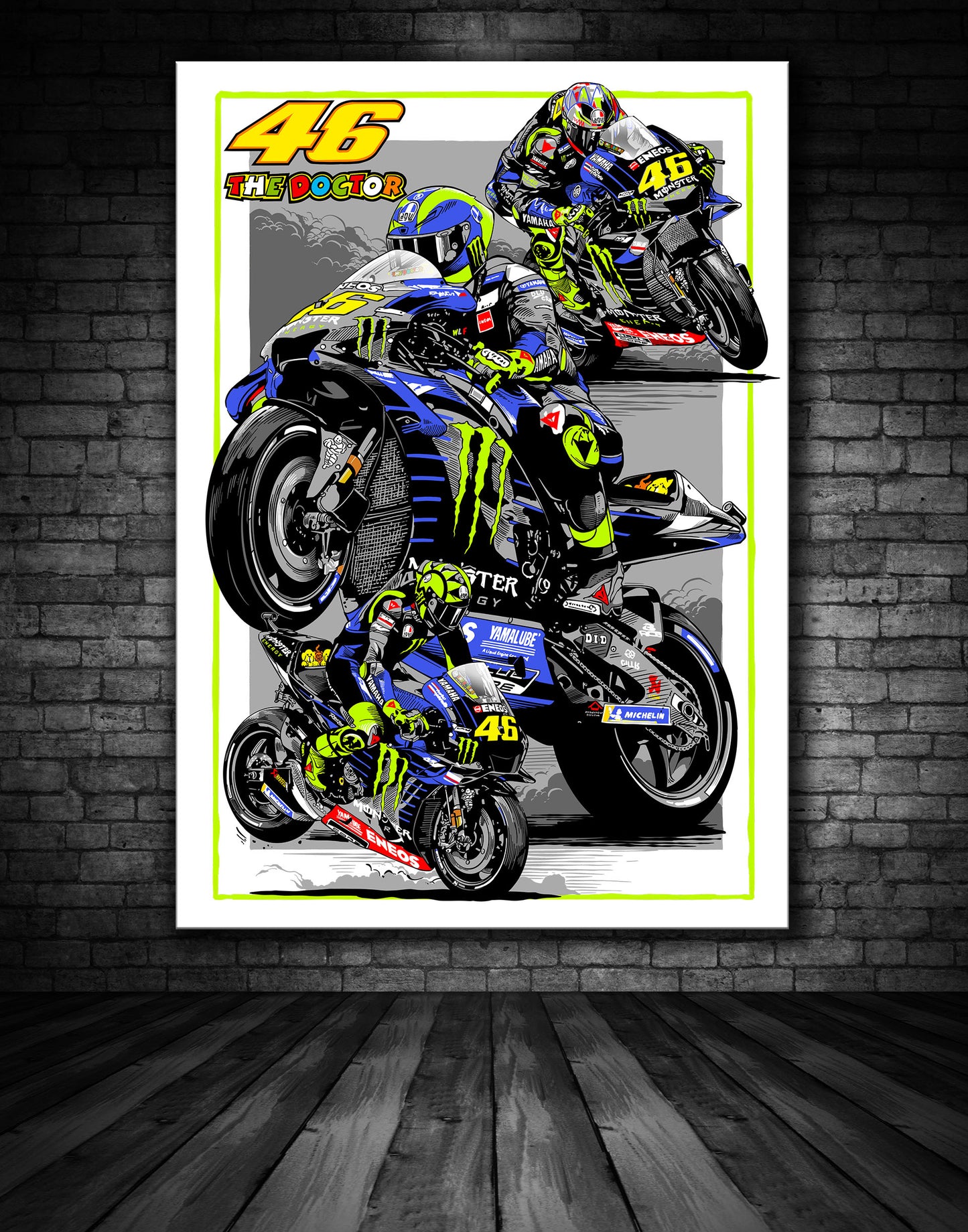 VALENTINO ROSSI YAMAHA MOTO GP ILLUSTRATION PRINT
