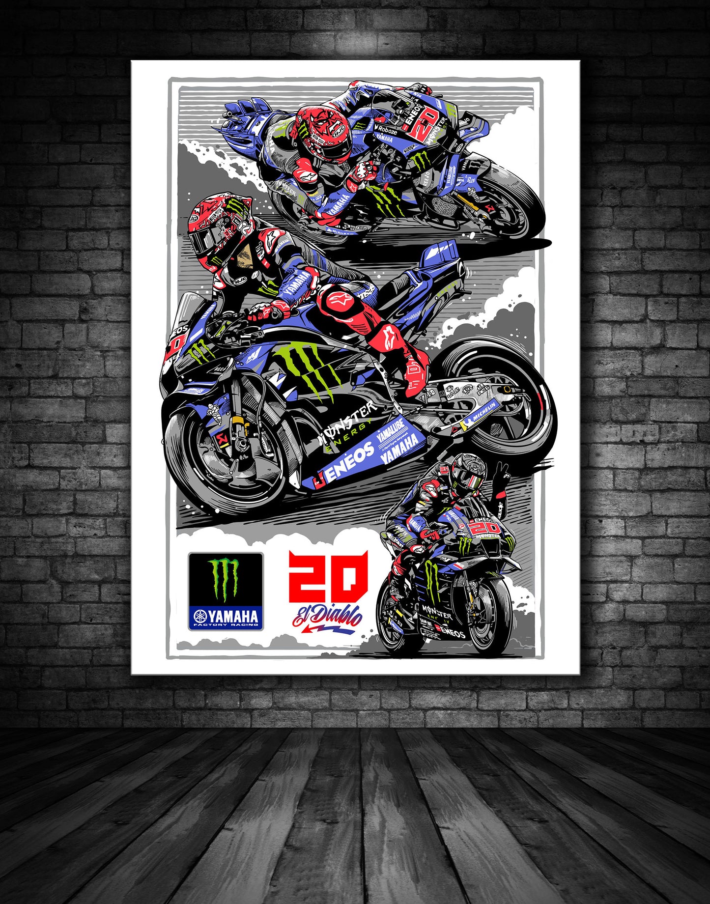 FABIO QUARTARARO MONSTER YAMAHA MOTO GP ILLUSTRATION PRINT