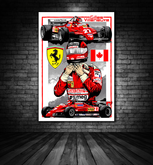 GILLES VILLENEUVE FERRARI FORMULA ONE ILLUSTRATION PRINT