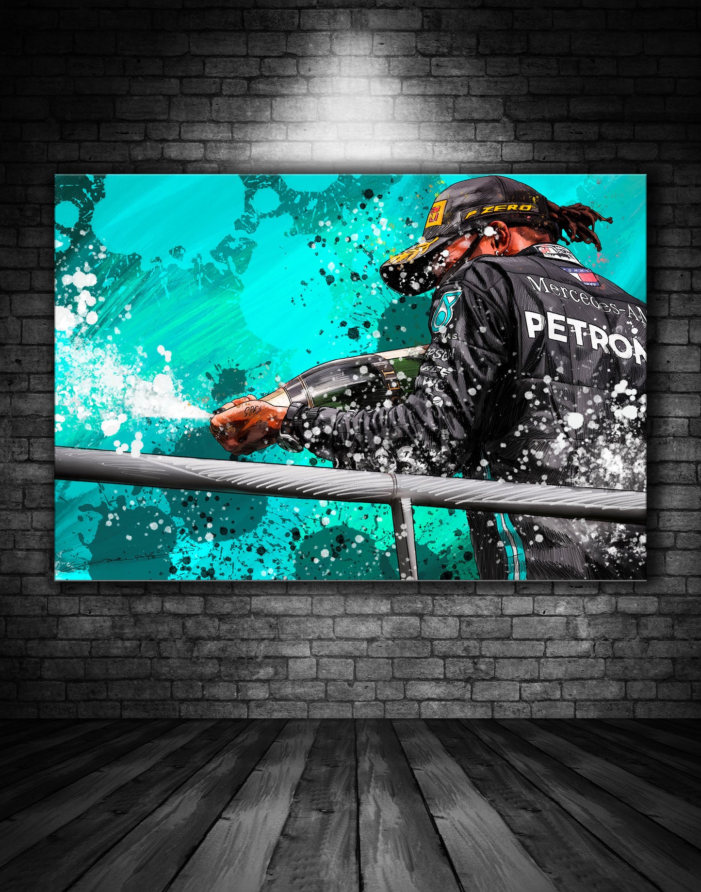 Lewis Hamilton Victory Celebration Graffiti Painting