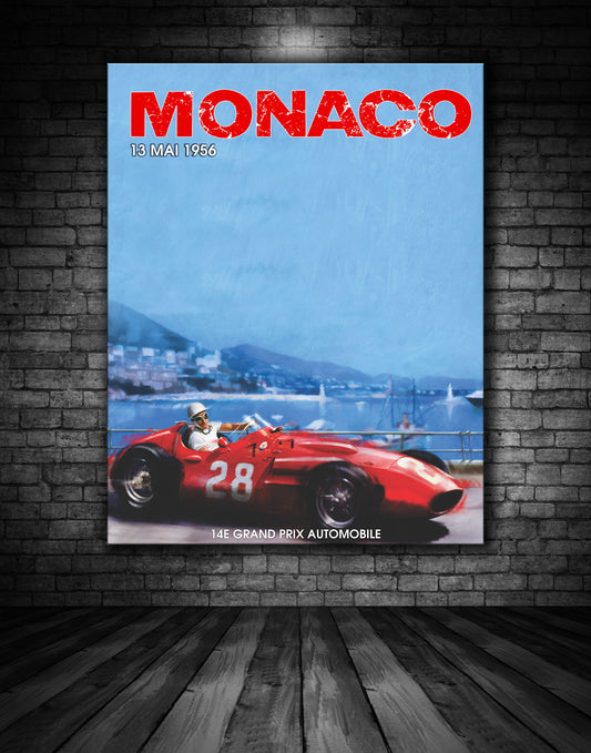 Monaco 1956 Stirling Moss Maserati 250F Vintage Poster