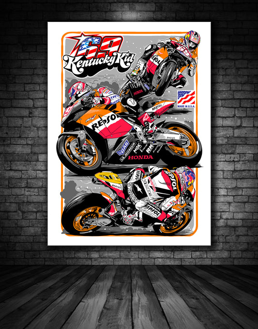 NICKY HAYDEN 69 REPSOL HONDA ILLUSTRATION PRINT